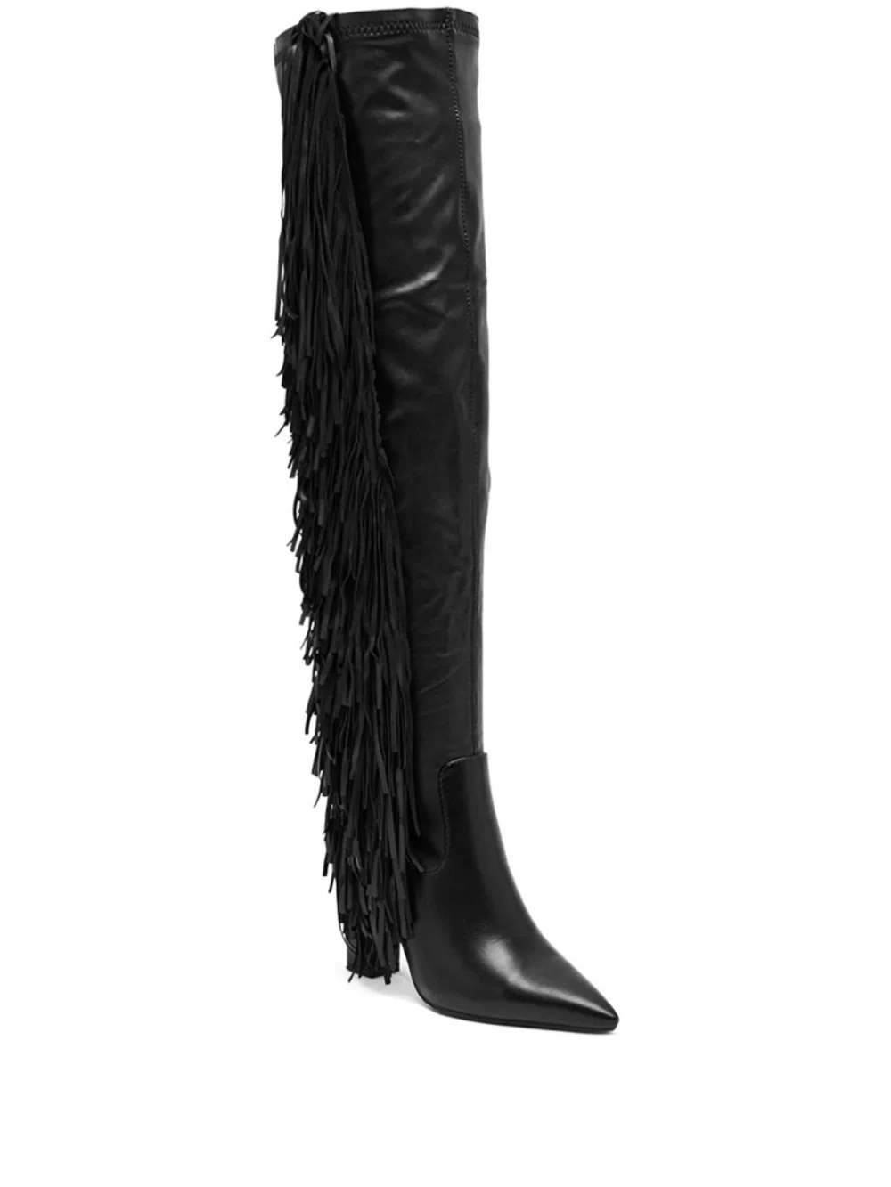Fringe Over-the-Knee Boots — Black Leather Knee-Highs